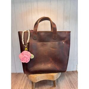 Crochet Bag Charm Crochet Pearl Pink Rose Purse Charm Pearl Wristlet Pink Flower